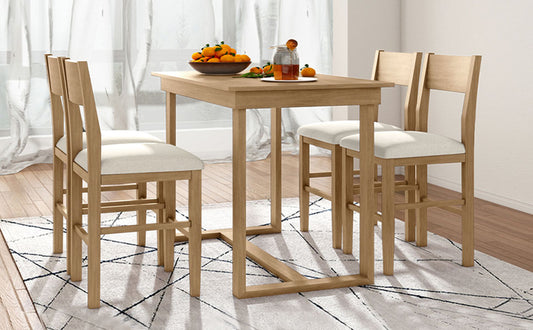 Juego de mesa de comedor de 5 piezas con altura de encimera estilo granja TOPMAX con mesa rectangular y 4 sillas marrones