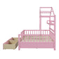 Wooden Full Size House Bed with 2 Drawers Kids Bed with Storage Shelf Pink