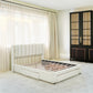 Full Size Upholstered Platform Bed with One Large Drawer in Footboard and Drawers on Each Side, Beige