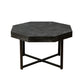 Wooden octagonal retro patchwork craft 30 inch wooden tabletop cross metal leg coffee table (Antique Black)