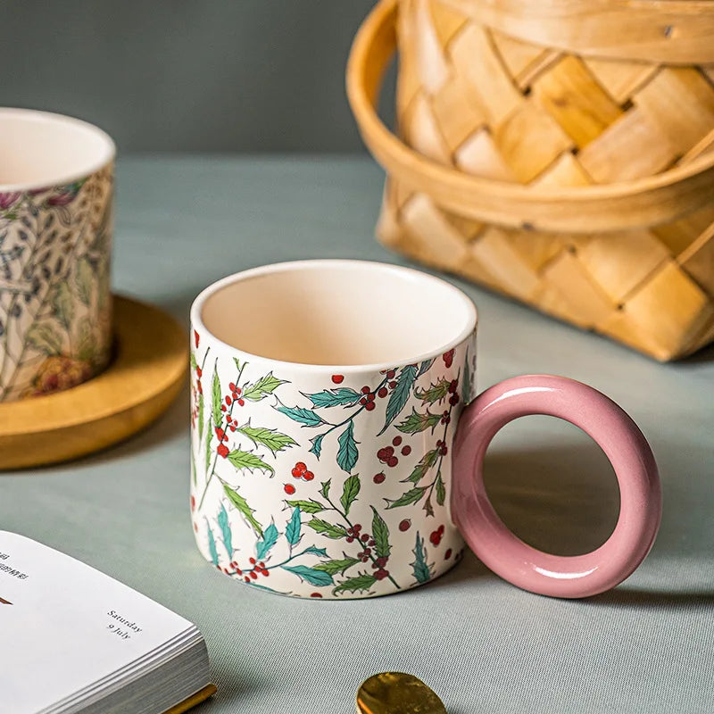 Taza de cerámica de estilo británico, lindas tazas de café, regalo de personalidad, tazas de leche de avena para el desayuno con pintura de color para el hogar para chicas kawaii 