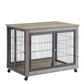 Furniture Style Dog Crate Side Table on Wheels with Double Doors and Lift Top.Grey,38.58''w x 25.5''d x 27.36''h