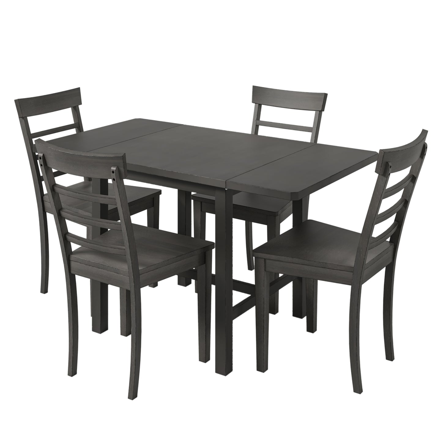 Juego de comedor TOPMAX de 5 piezas con lámpara colgante de madera cuadrada, mesa expandible y 4 sillas con respaldo en forma de escalera, color gris