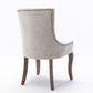 Ultra Side Dining Chair Thickened fabric chairs with neutrally toned solid wood legs  Bronze nail head Set of 2 Beige