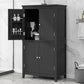 Bathroom floor storage cabinet, bathroom storage cabinet, 4-door independent cabinet, adjustable shelf, adaptive shelf, black