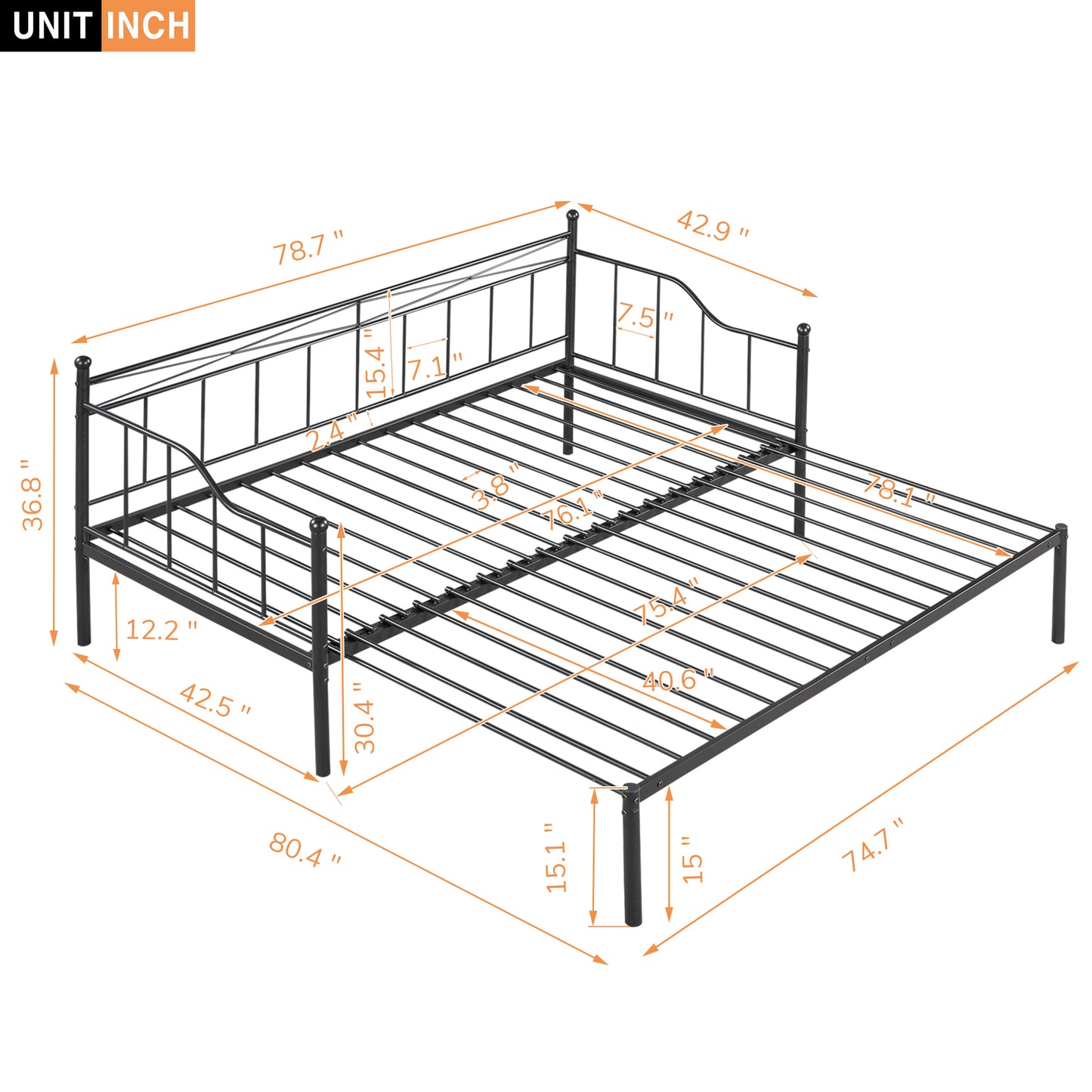 Twin Size Metal Daybed with Trundle Daybed with Slat No Box required Black