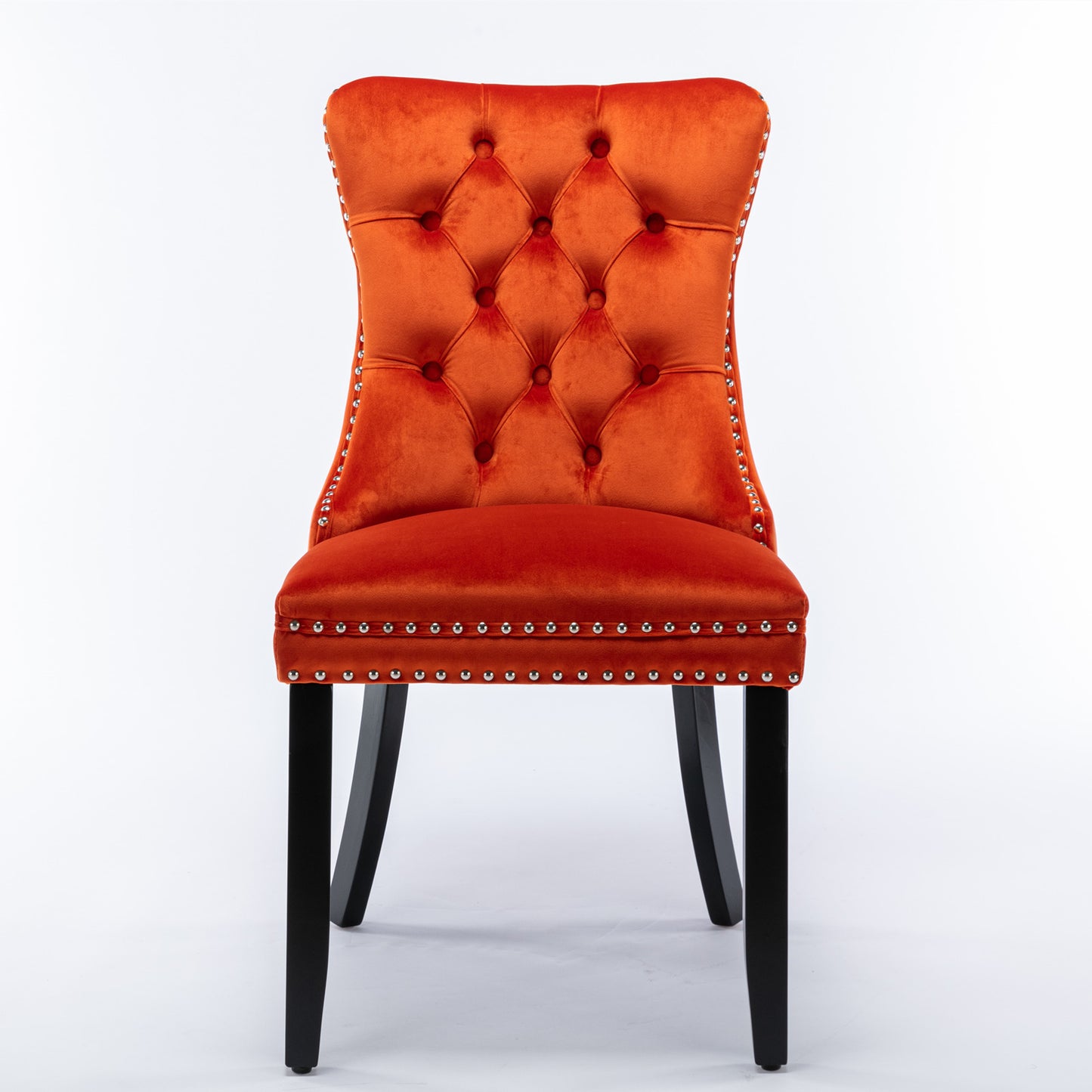 High-end Tufted Solid Wood Contemporary Velvet Upholstered Dining Chair with Wood Legs Nailhead Trim 2-Pcs Set Orange