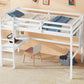 Twin Loft Bed with built-in desk and bookcase of three compartments, Guardrails and Ladder,White