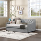 Twin Size Upholstered Daybed with Trundle Sturdy Wood Bedframe w/ Bedframe Tufted Button & Copper Nail on Arms Design