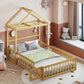 Wooden Full Size Children's Bed with Detachable Headboard and Integrated Clothes Drying Rack, Natural