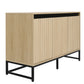 Engraved 3-Door Side Panel Cabinet with LED, Modern Coffee Bar Cabinet with Adjustable Shelves