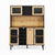 buffet side cabinet with storage door and power outlet, coffee bar cabinet with wine rack, black and natural colors