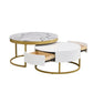 Modern Round Nesting Coffee Table with Drawers, White Finish for Living Rooms