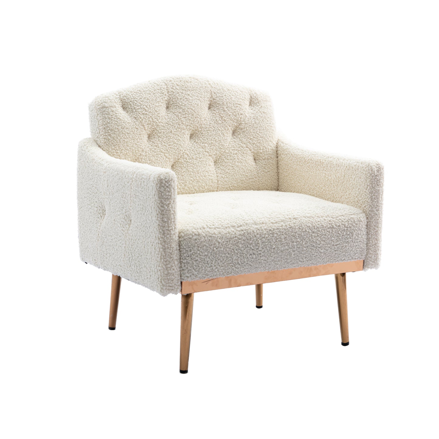 COOLMORE modern style armchair, plush decorative fabric armchair with golden metal legs (white teddy bear)