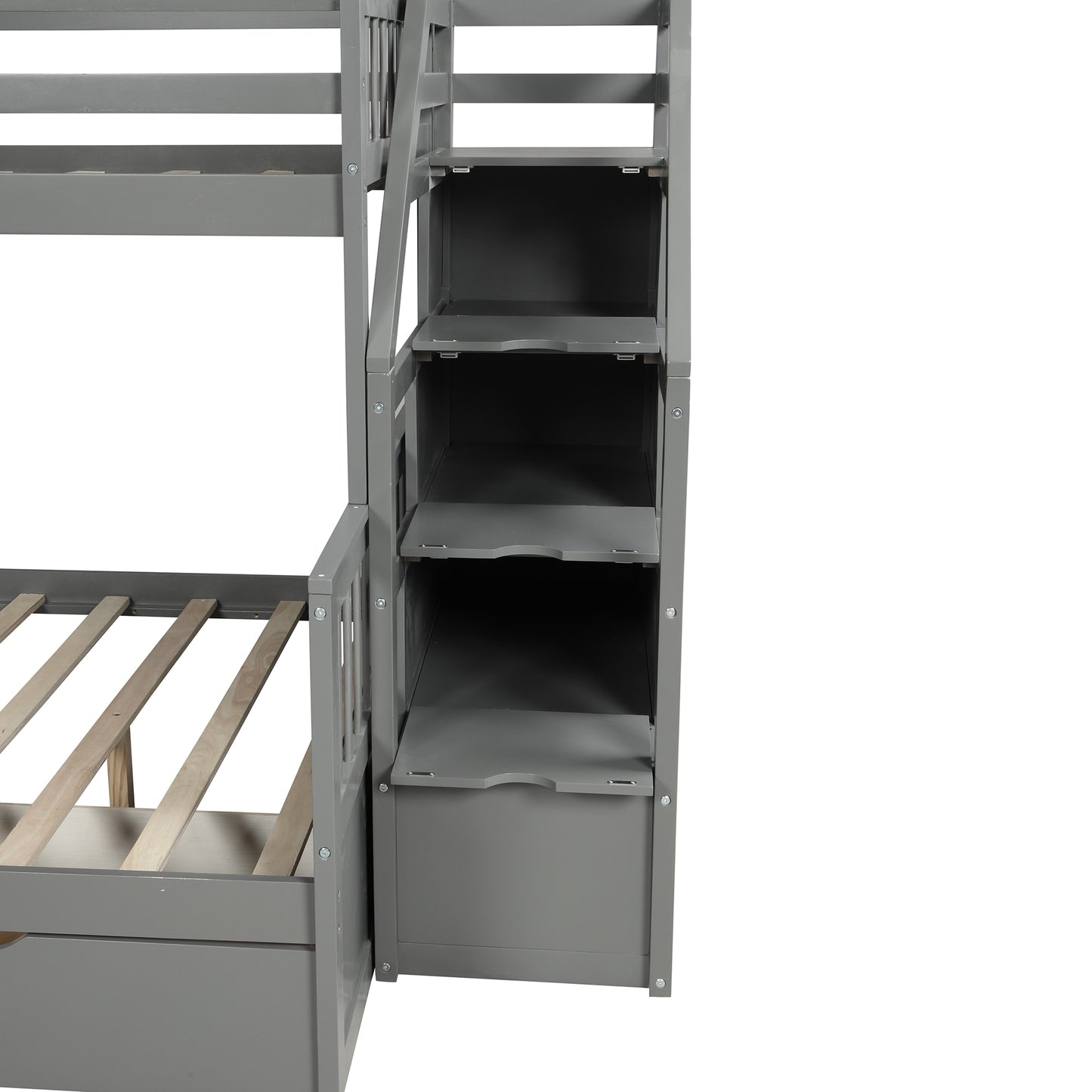 Twin over Full Bunk Bed with Drawers Storage and Slide  Multifunction Gray