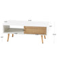 Rattan Coffee table sliding door for storage solid wood legs White