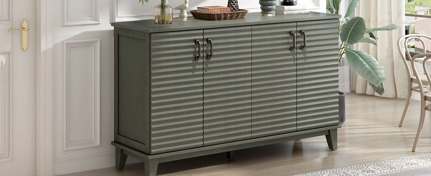 TREXM Side Panel Buffet with 4 Doors, Large Storage Cabinet with Adjustable Shelves and Metal Handles, Antique Gray