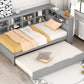 Wooden Twin Size DayBed with Twin Size Trundle, DayBed with Storage Shelf and USB Charging Ports,Grey