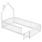 Twin House-Shaped Headboard Floor Bed with Fence White