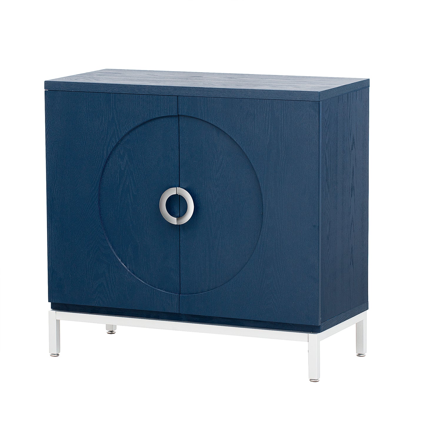 Simple Storage Cabinet Accent Cabinet with Solid Wood Veneer and Metal Leg Frame for Living Room, Entryway, Dining Room (Navy)