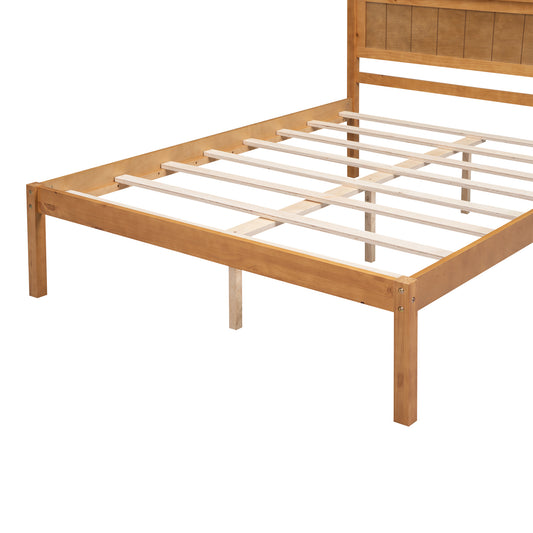 Platform Bed Frame with Headboard, Wood Slat Support No Box Spring Needed Full  Oak