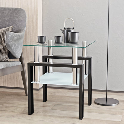 1-Piece Modern Tempered Glass Tea Table, Square Design for Living Rooms, Transparent/Black Finish