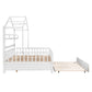 Wooden Full Size House Bed with Twin Size Trundle Kids Bed with Shelf White