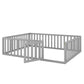 Queen Size Wood Floor Bed Frame with Fence and Door Gray(OLD SKU:WF289663AAE)