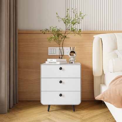 Modern Night Stand Storage Cabinet for Living Room Bedroom Steel Cabinet with 3 Drawers Bedside Furniture Circular Handle