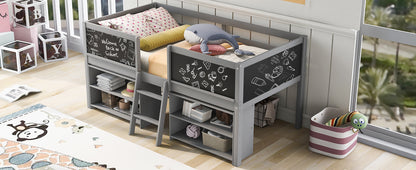 Twin Loft Bed with Shelves and Chalkboard Gray