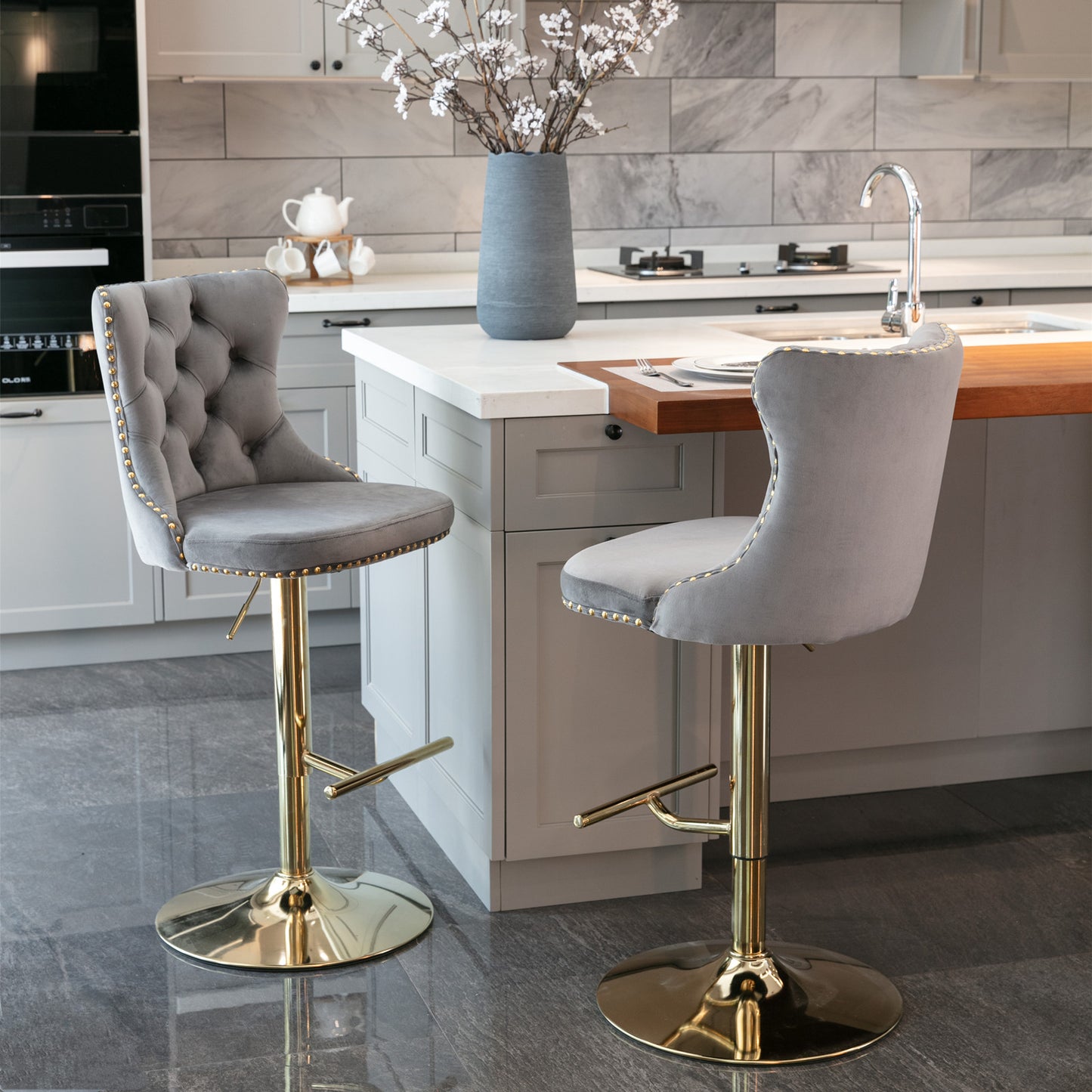 Adjusatble Seat Height from 25-33 Inch, Modern Upholstered Bar Stools with Backs Comfortable Tufted for Home Pub and Kitchen Is