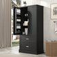 Tall Bathroom Storage Cabinet, Cabinet with Two Doors and Drawers, Adjustable Shelf, MDF Board, Black