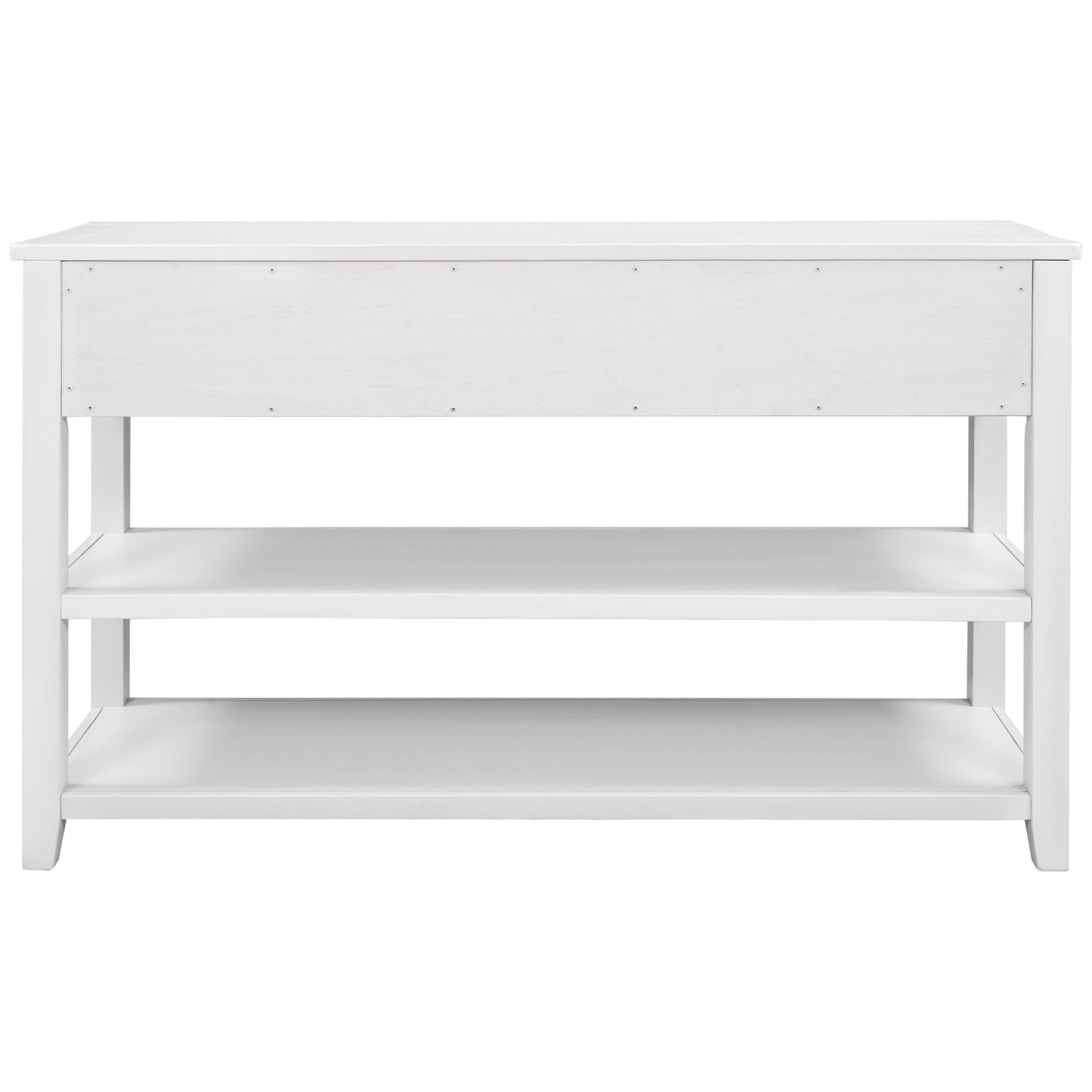 Retro Design Console Table with Two Open Shelves, Pine Solid Wood Frame and Legs, Antique White Finish