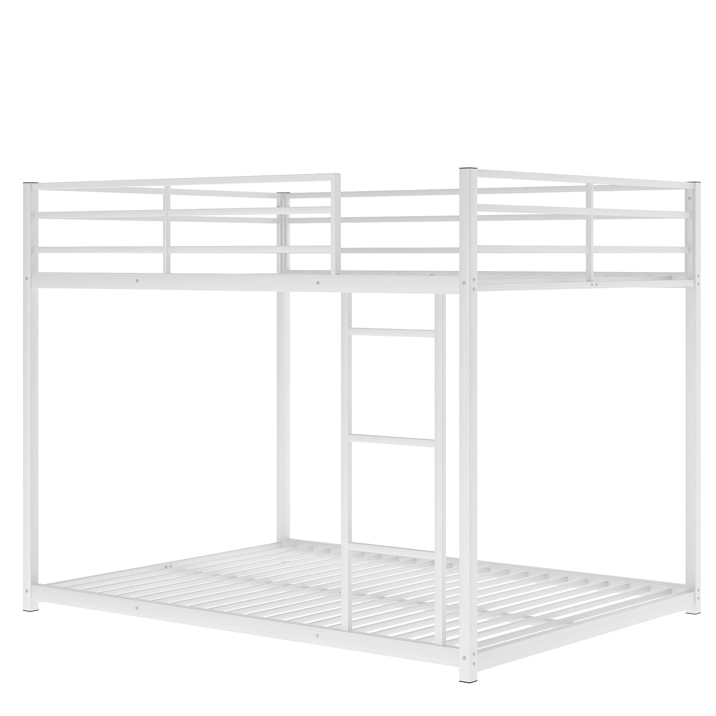 Full over Full Metal Bunk Bed, Low Bunk Bed with Ladder White