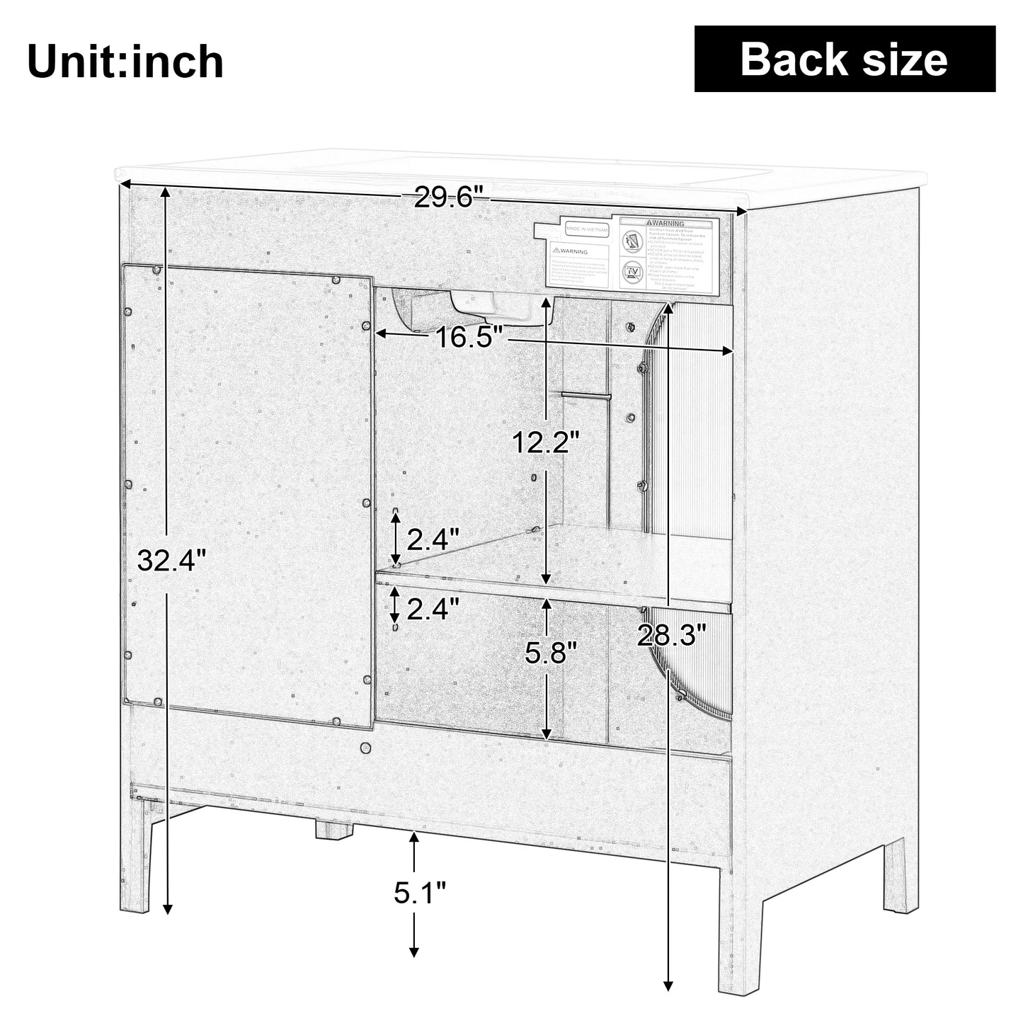 Bathroom Vanity with Sink, Bathroom Vanity Cabinet with Two Drawers and Door, Adjustable Shelf, Solid Wood and MDF, Black