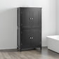 Bathroom floor storage cabinet, bathroom storage cabinet, 4-door independent cabinet, adjustable shelf, adaptive shelf, black