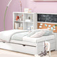 Twin Size Daybed with Storage Shelves, Blackboard, Cork board, USB Ports and Twin Size Trundle, White