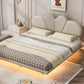 Queen Size Upholstery LED Floating Bed with PU Leather Headboard and Support Legs,Beige