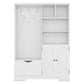 Multi-functional Hall Tree with Storage Shelves Drawers Cabinet Elegant Hallway Shoe Cabinet with Bench Modern Coat Rack White