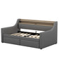 Twin Size Daybed with Storage Drawers, Upholstered Daybed with Charging Station and LED Lights, Gray