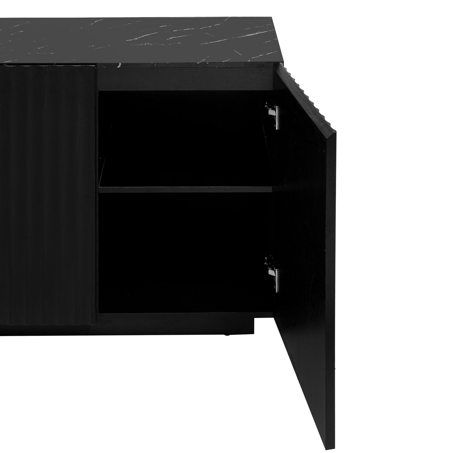 LED Carved Line 3-Door Storage Cabinet, Sideboard Buffet with Adjustable Shelves for Living Rooms