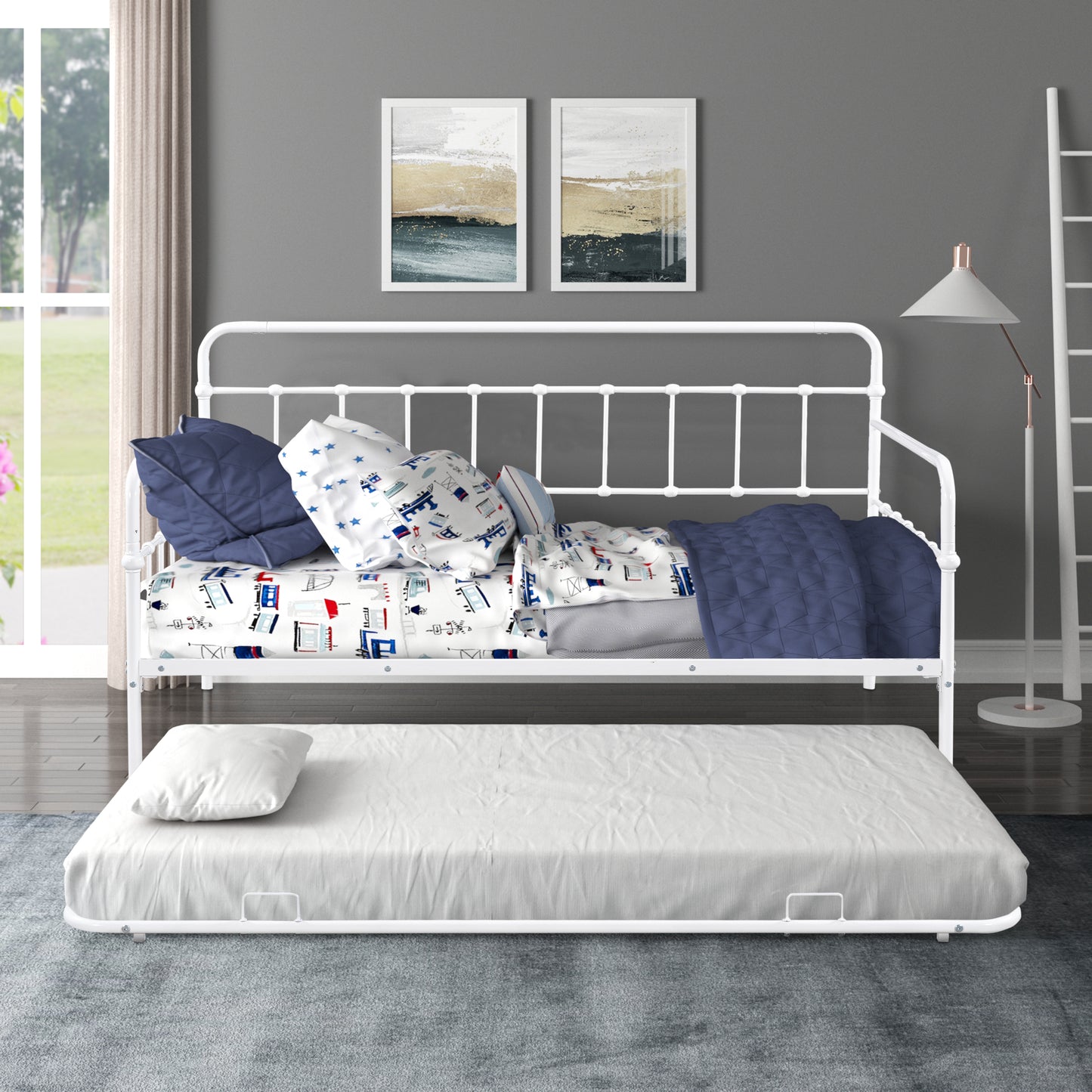 Metal Frame Daybed with trundle（white）