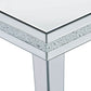 ON-TRANS Stylish Modern Glass Mirrored Coffee Table with Crystal Design and Adjustable Height Legs, Silver Finish