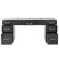 70-Inch Classic Executive Desk with Metal Trim, 2 File Drawers, USB Ports, and Sockets, Black Finish