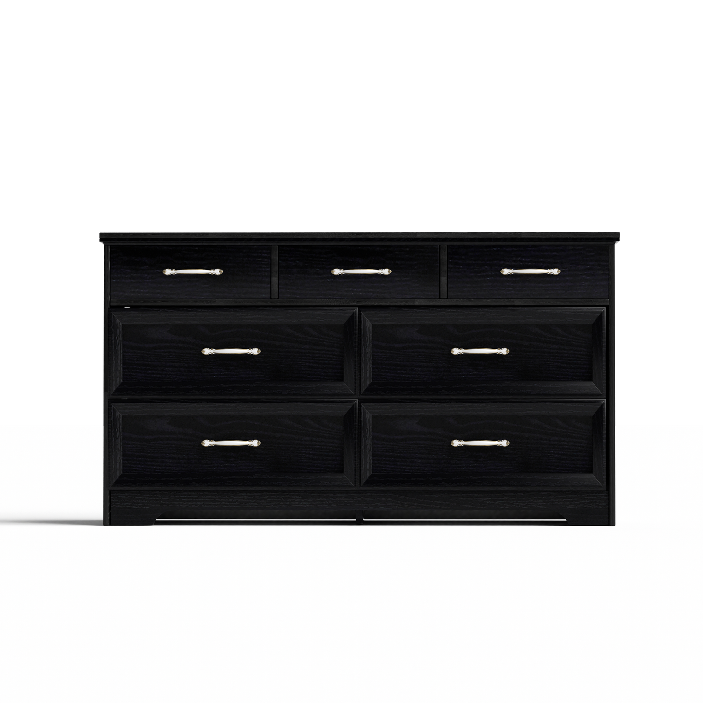 Modern 3-Drawer Bedroom Chest of Drawers, 7-Drawer Dresser with Metal Pulls, Black Finish