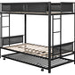 Metal double bed with casters/sturdy frame/no noise/comfortable guardrail/2 side ladders/no need for spring box