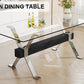 Modern Tempered Glass Dining Table, Large Office Desk with Silver Plated Metal Legs and MDF Crossbars