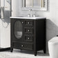 Bathroom Vanity with Sink, Bathroom Vanity Cabinet with Three Drawers and Door, Solid Wood and MDF, Black