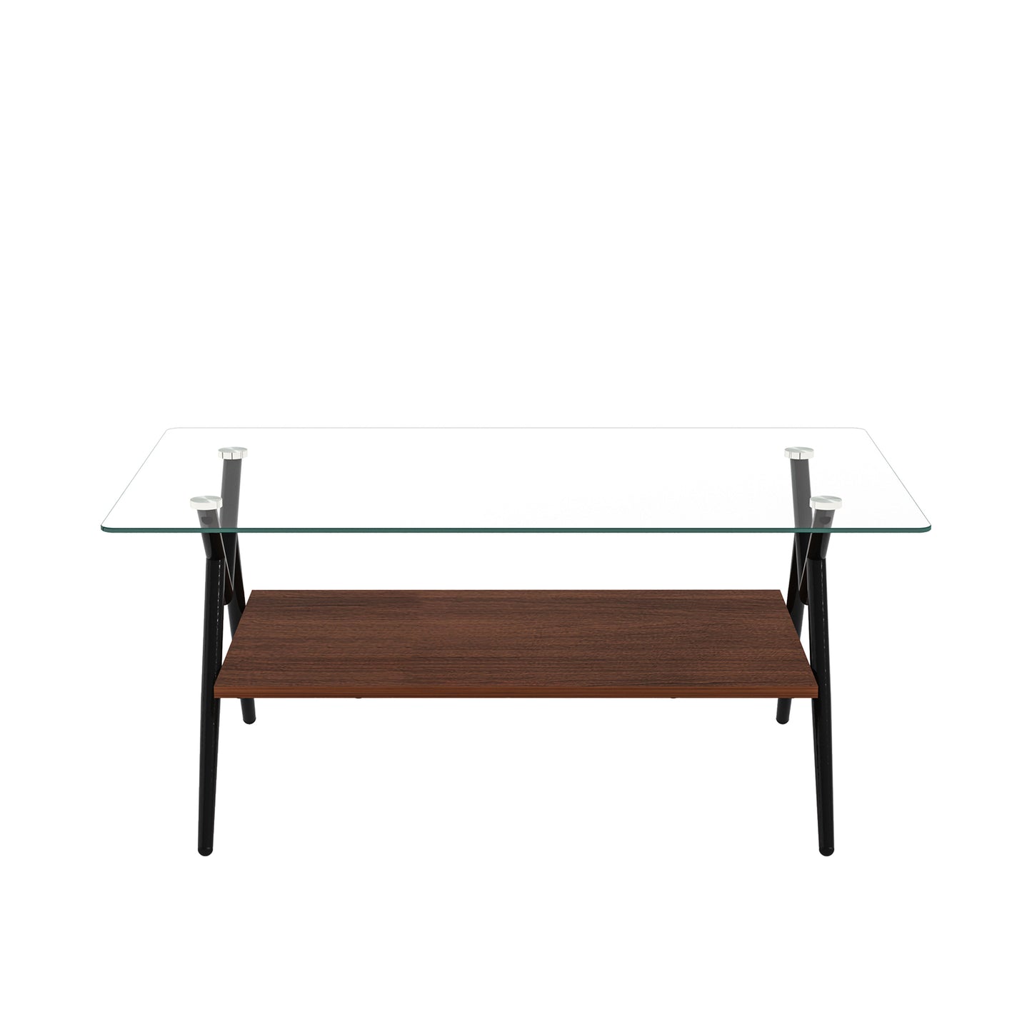 Rectangle Coffee Table with Tempered Glass Top and Black Metal Legs, Modern Design for Living Rooms