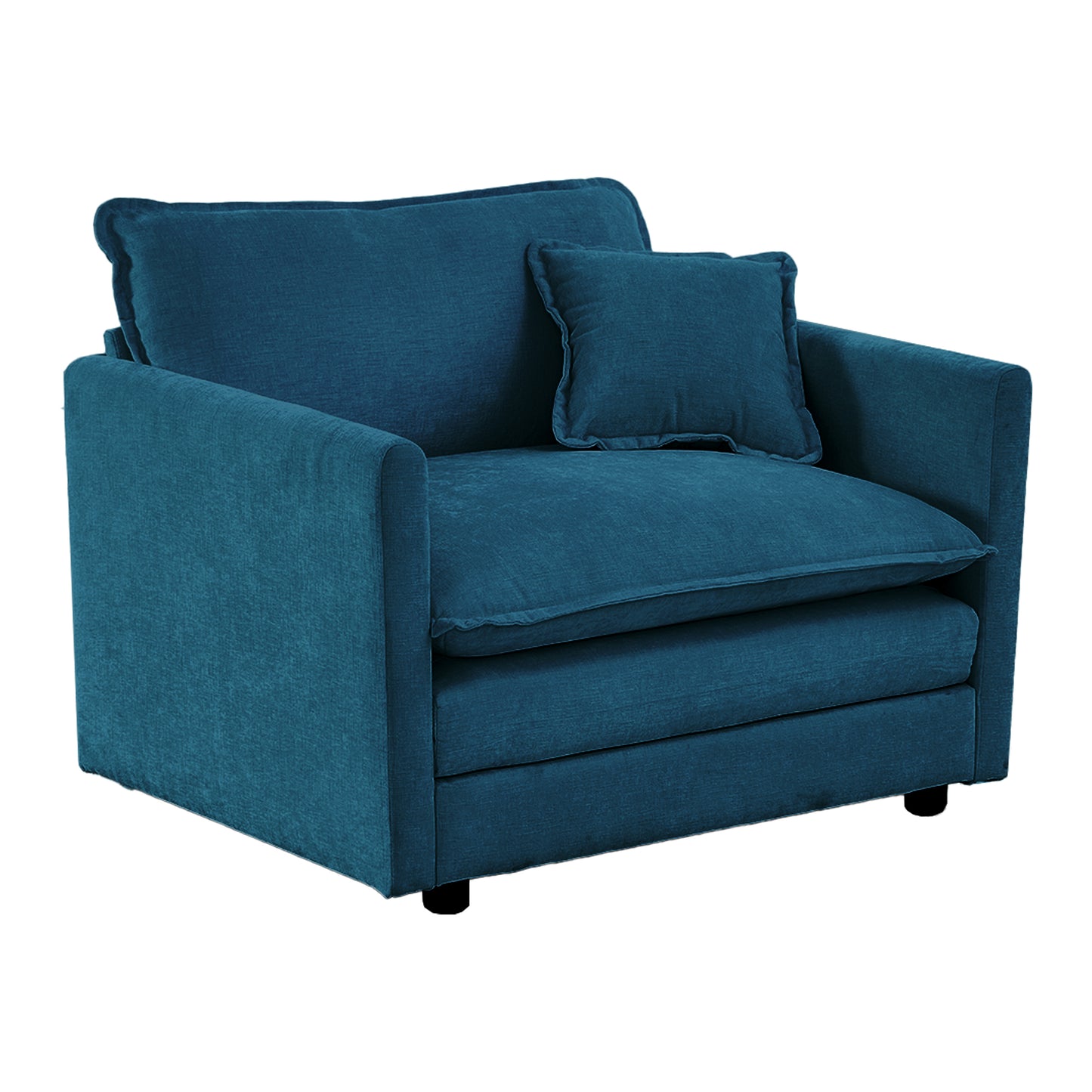 Comfy Deep Single Seat Sofa Upholstered Reading Armchair Living Room Chair Blue Chenille Fabric , 1 Toss Pillow